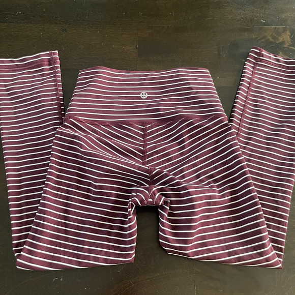 Lululemon Wunder Under High Rise Crop Parallel Stripe Dark Adobe Size 2 Leggings - Picture 7 of 7